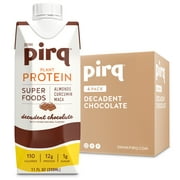 Pirq Plant Protein Shake with Superfoods, Turmeric Curcumin, Maca, and Almonds, Decadent Chocolate, 4 Count
