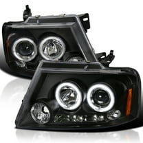 Spec-D Tuning Dual Halo Projector Headlights Black Compatible with 2004-2008 Ford F-150, 2006-2008 Lincoln Mark LT, Left   Right Pair Headlamps Assembly