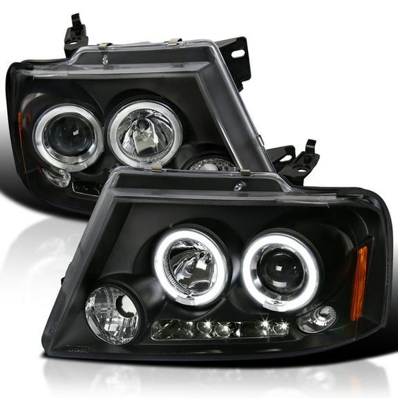 Spec-D Tuning Dual Halo Projector Headlights Black Compatible with 2004-2008 Ford F-150, 2006-2008 Lincoln Mark LT, Left   Right Pair Headlamps Assembly