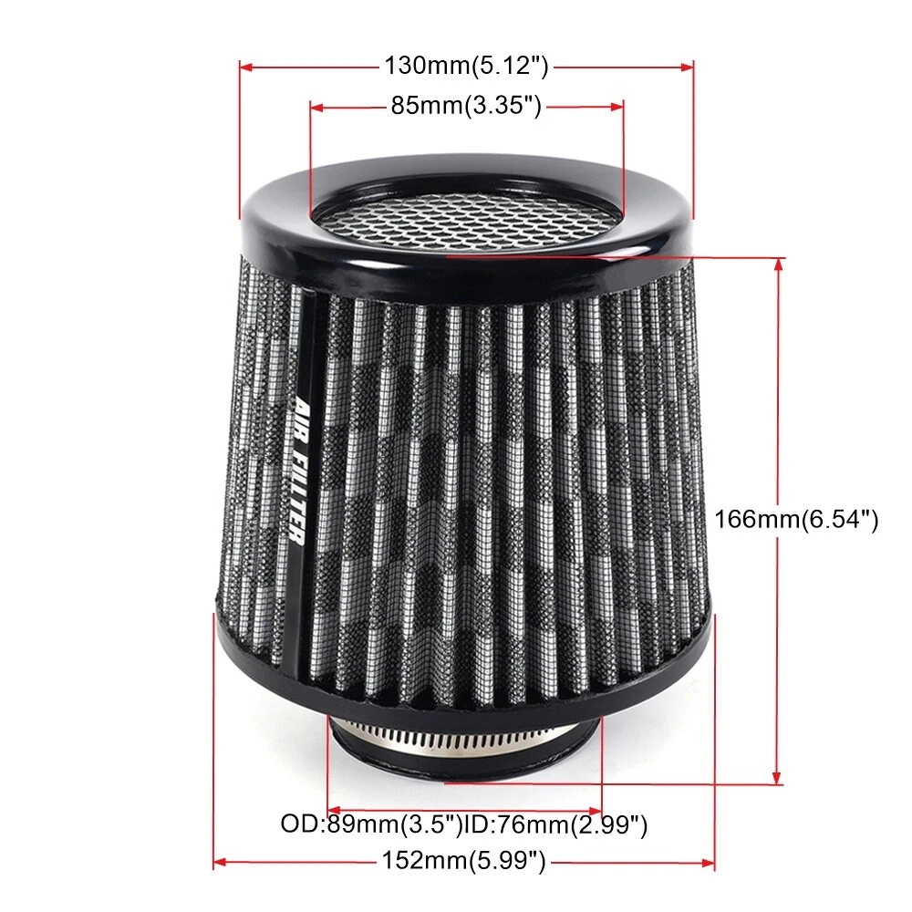 3" High Flow Inlet Cold Air Intake Cone Replacement 76mm Dry Air Filter