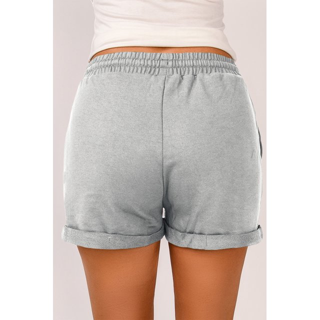 ABPHQTO Shorts de salón con puños y bolsillos laterales en la cintura gris para mujer