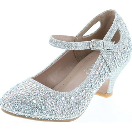 

Link Jemma-02K Girls Youth Pageant Jewel Rhine Stone Mary Jane High Heel Dress Shoes Silver-02k 10