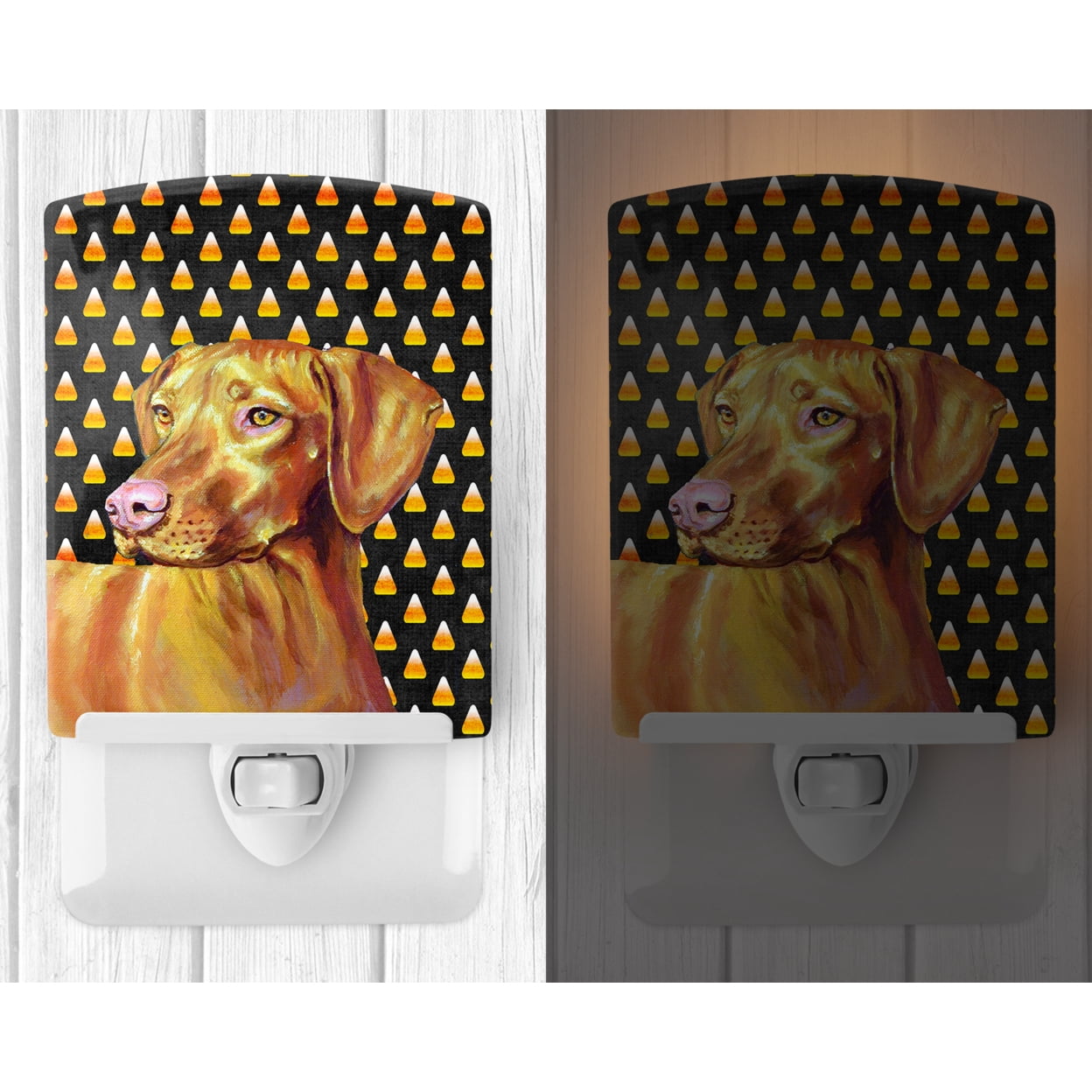 Caroline's Treasures LH9066CNL Vizsla Candy Corn Halloween Portrait Ceramic Night Light, 6x4x3", multicolor