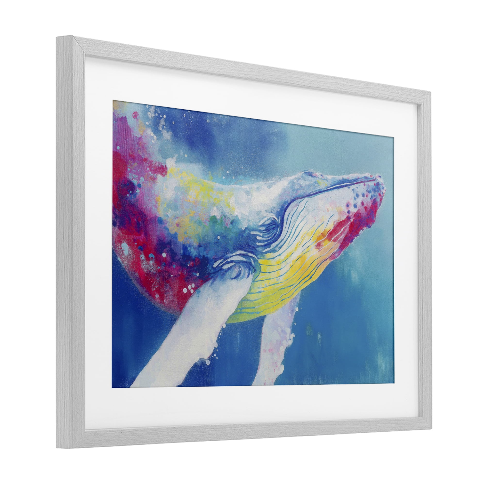 Stupell Industries Breaching Humpback Whale Gray Framed Print Under Glass, design by Chromatic Storm Studio