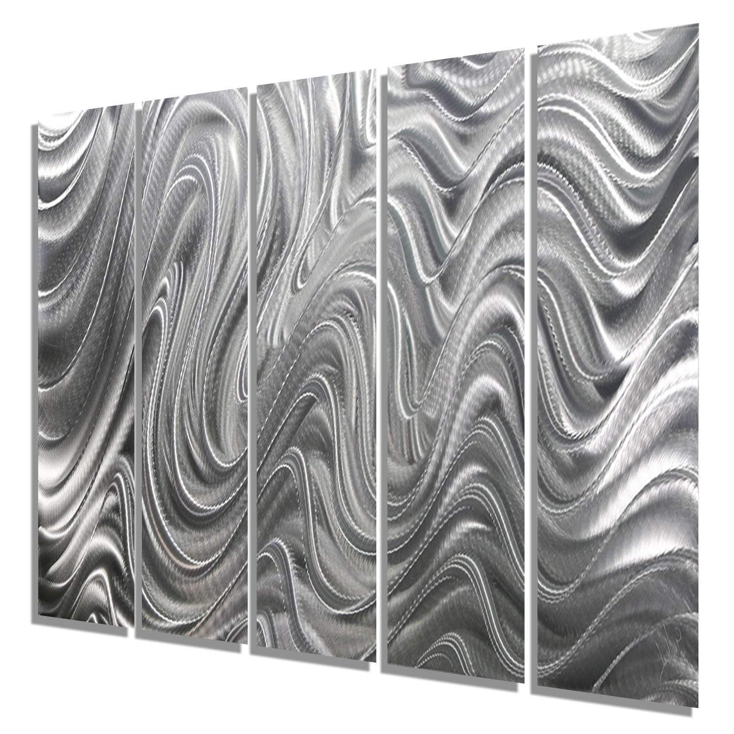 Modern Metal Wall Art Panel Abstract Painting PURPLE/SILVER SWIRLS  By Jon Allen 