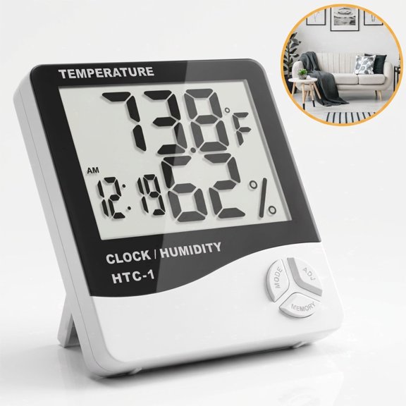 DAYBETTER Indoor Digital Thermohygrometer, High Precision Monitor with Large Screen, Clock & Date, Max Min Record for Home Bedroom Office