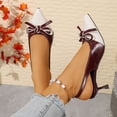 thumbnail image 5 of Miluxas Womens Bow Slingback Heels Low Kitten Heel Pumps Closed Pointed Toe Party Wedding Dress Shoes Wine 9(42), 5 of 9
