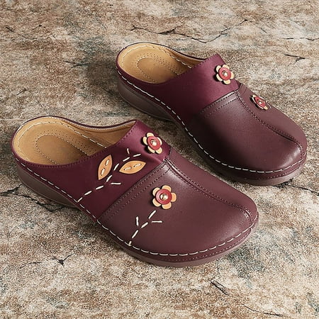 

Casfeeja-Women Gracosy Clogs Shoes Leather Loafers Slip On Mules Antil Slip Beach Sandals