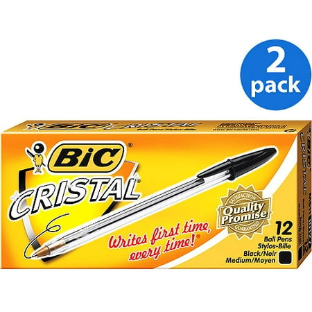 (2 Pack) BIC Cristal Xtra Smooth Ball Pen, Medium Point (1.0mm), Black, 12