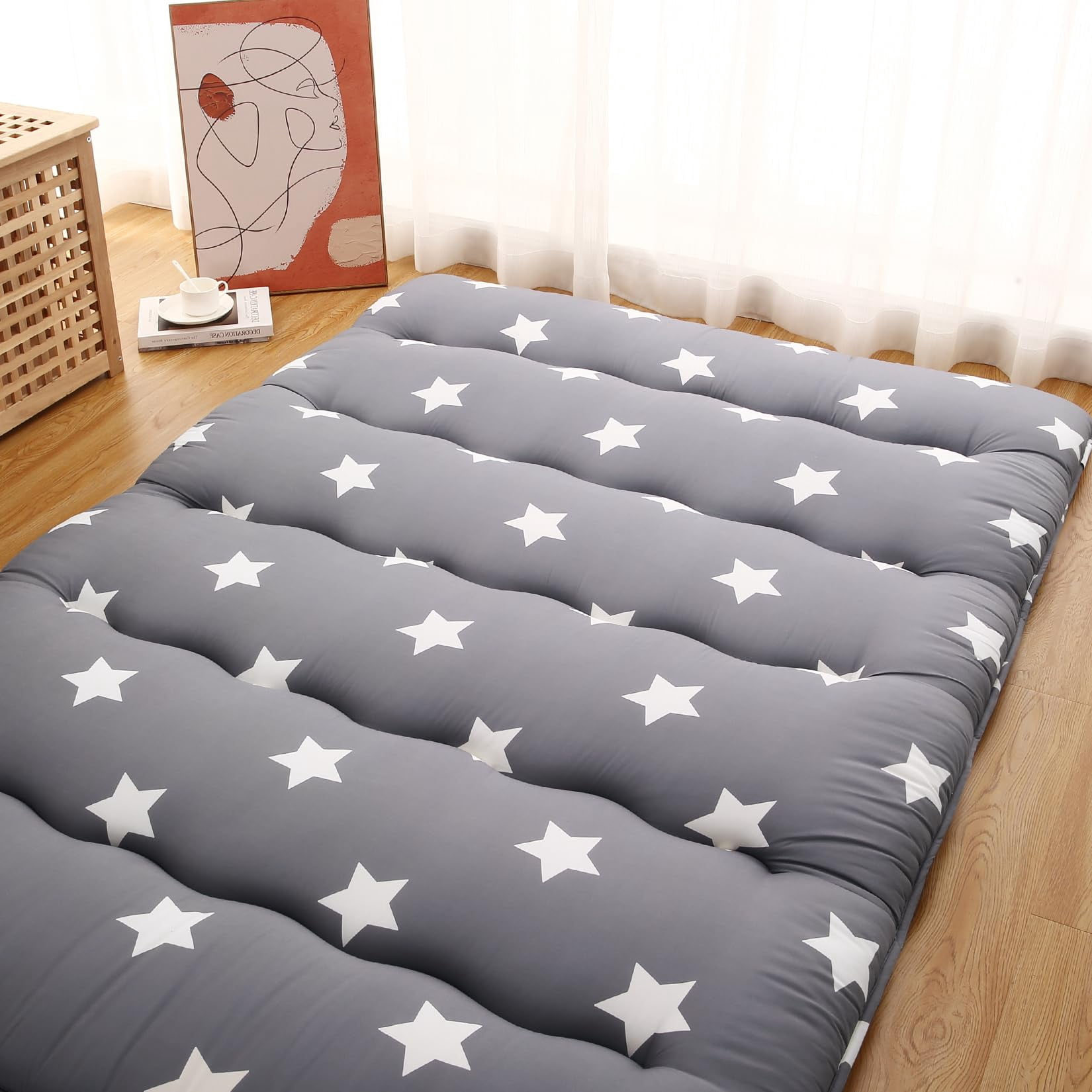 Huisuilinss Japanese Floor Mattress,Full Size Futon Mattress,Twin Size Tatami Mat,Floral Pattern Foldable Roll Up Mattress,Sleeping Pad,Dormitory Mattress Floor Bed For Camping Travel Guest Room