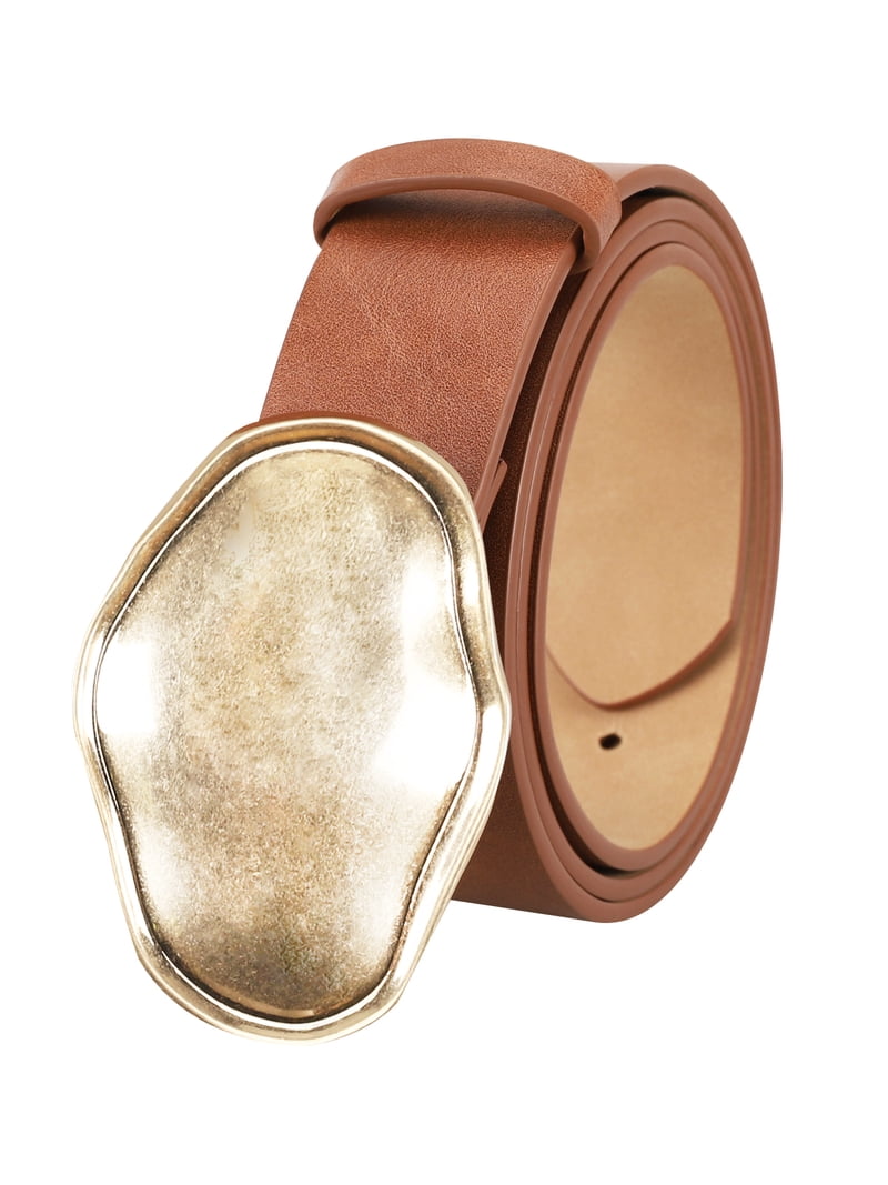 Jessica Simpson Women's Sculpted Gold Plaque Buckle Leather Belt