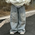 thumbnail image 3 of breaise Kids Boys Elastic Waist Ripped Jeans Washed Denim Wide Leg Ripped Denim Jean Age 2-14 Years, 3 of 6