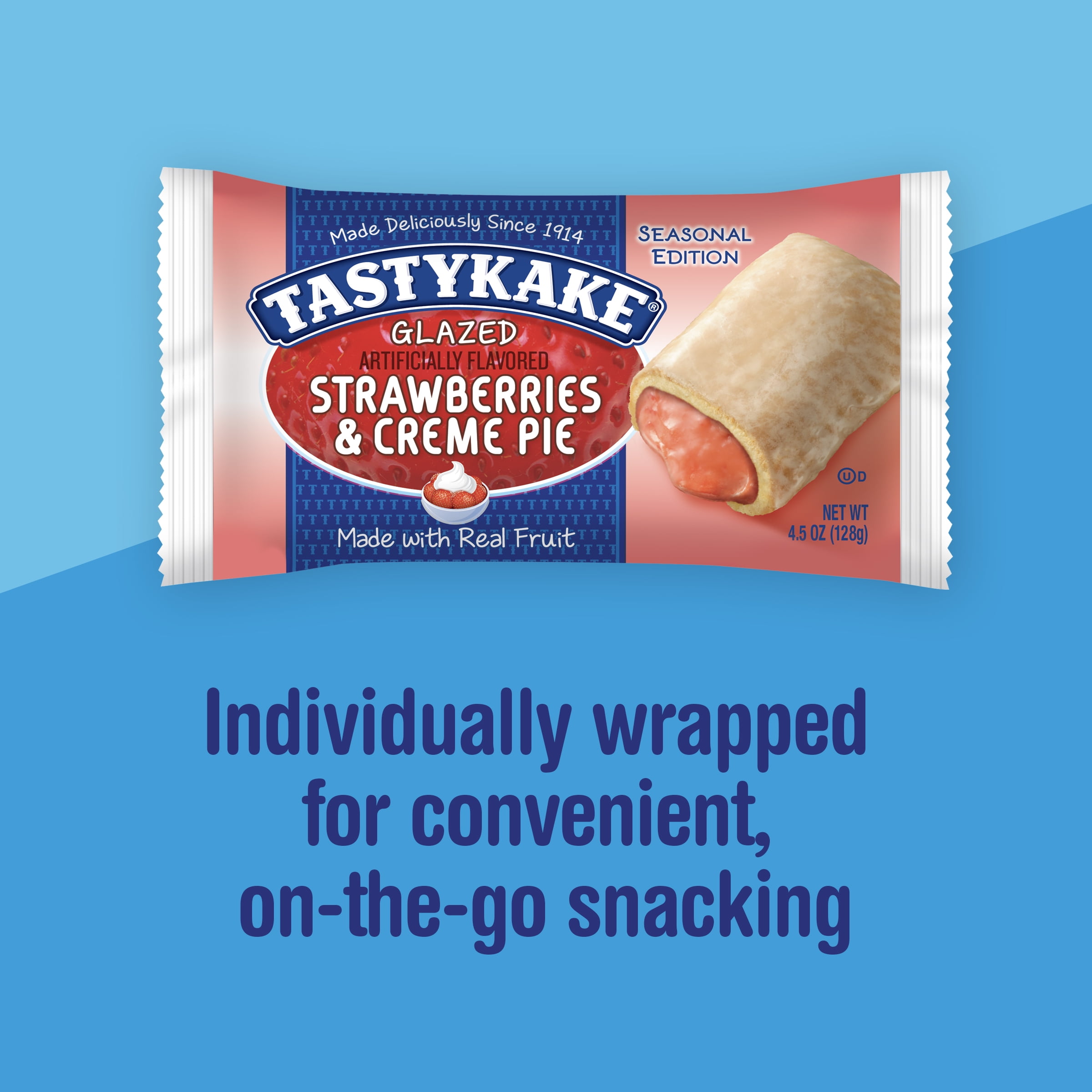Tastykake Glazed Strawberries & Creme Flavored Pie, Soft Glazed Topped Pie, Shelf-Stable, 4.5 oz