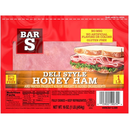 Bar-S Deli Style Honey Ham Sliced Lunch Meat, 1 lb