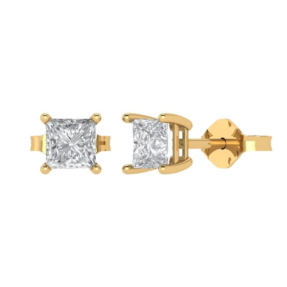 1.5 ct Push-Back Stud Earrings for Women | 5.0mm Princess Cut Moissanite | 18K Yellow Gold