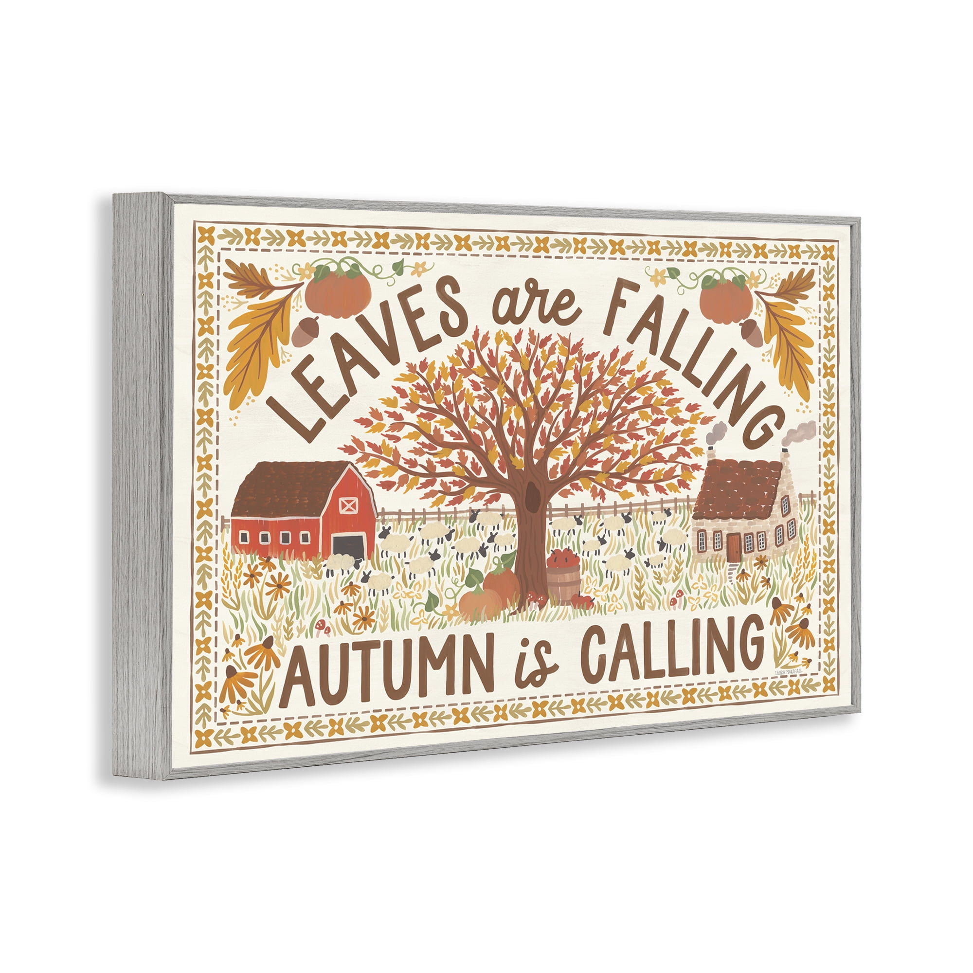 Stupell Industries Leaves Are Falling Scene Landscape Painting Gray Framed Art Prints Wall Art, 24 x 16