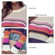 thumbnail image 5 of Suéter de mujer con cuello redondo ahuecado de punto de manga larga a rayas suelta Casual Top para compras de viaje Lady Girls, 5 of 6