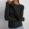 thumbnail image 6 of TYGHBN Women's Casual Crewneck Long Sleeve Solid Color Top T Shirt Gloves Finger Base Shirt Athletic Top Womens Long Sleeve Spandex T Shirt Womens Loose Fit Workout Shirts Workout Shirts Women Neck, 6 of 8