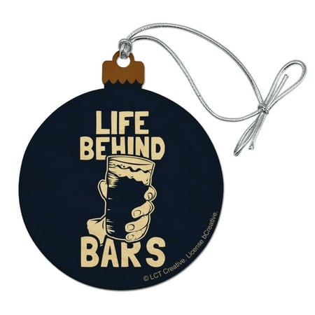 Life Behind Bars Drinking Funny Humor Wood Christmas Tree Holiday