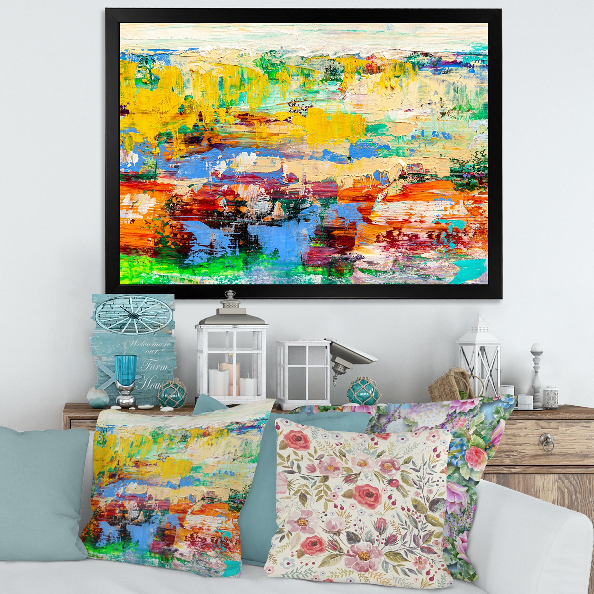 Designart 'Abstract Multicolored Bright Texture Art I' Modern Framed Art Print