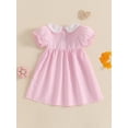 thumbnail image 5 of Lairauiy Kids Girls Summer Plaid Dress Letter Embroidery Short Sleeve A-Line Dress for Toddler Cute Clothes, 5 of 9
