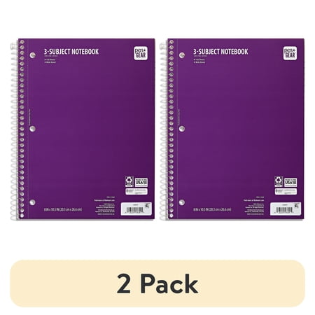 (2 pack) Pen+Gear Wide Rule 3 Subject Notebook, 8” x 10.5”, Purple, 120 Sheets, New