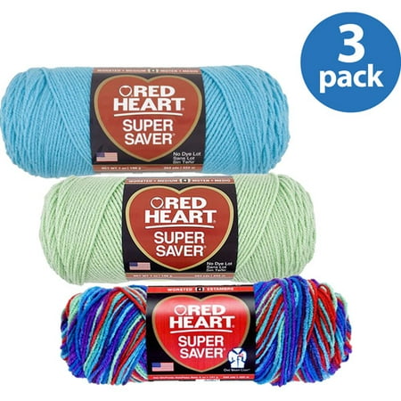 Red Sequin Heart - Red Heart Super Saver Yarn Your Choice 3 Pack Bundle