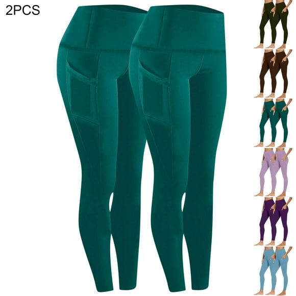 Dazajoo Leggings with Pockets for Women, 2 Packs Soft High Waisted Tummy Control Workout Yoga Pants,Sky Blue,XXXL