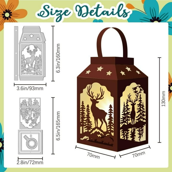 3D Deer Forest Lantern Cutting Dies Card Making Die Stencil Carbon Steel Lights Lantern Die Cuts Scrapbooking Embossing Template for Greeting Cards Craft Album Wedding Invitation Decor