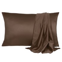 Unique Bargains Silky Satin Pillow Cases Covers Set of 2 Brown Queen
