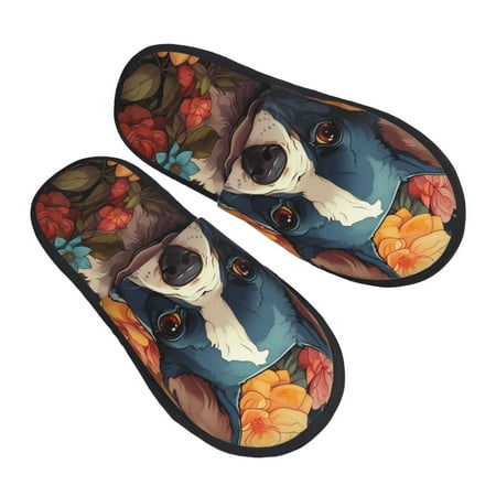 

Bingfone Cute Colorful Flower French Bulldog House Slippers for Women Men with Soft Rubber Sole Slip On for Indoor/Outdoor-Large