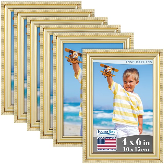Icona Bay Marcos De Fotos De 4 X 6 (Paquete De 6 Dorados) Con Molduras Bellamente Detalladas, Juego De Marcos De Fotos Contemporáneos, Montaje En Pared O Mesa, Colección Inspirations