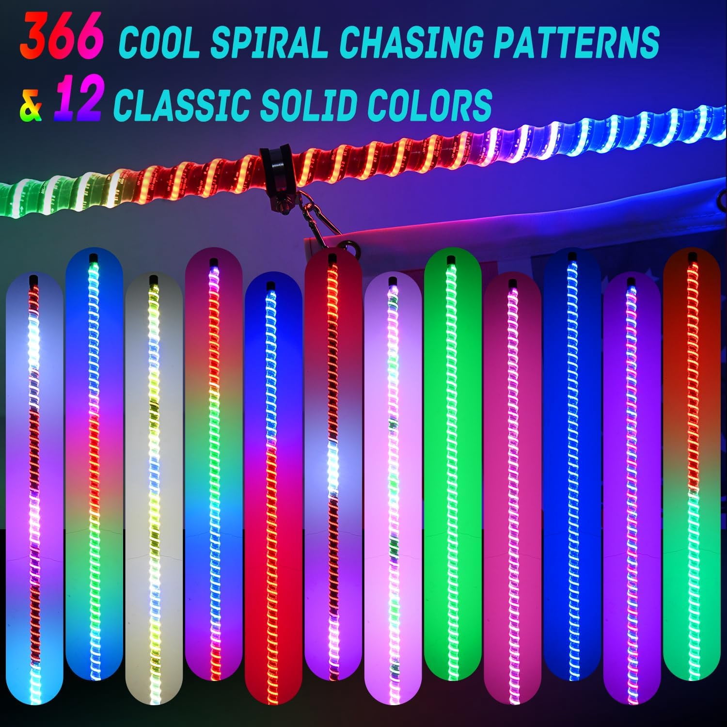 Nilight LED Whip Light 2 PCS 4FT COB RGB Lighted Antenna Whips with Spring Base Remote & App Control DIY Patterns Turn Brake Reverse Lights for Can-am Offroad ATV UTV RZR Polaris Dune Buggy Truck
