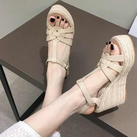 

Women‘s Straw Wedge Sandals Strappy Back Platform Open Toe Sandals Women‘s Footwear