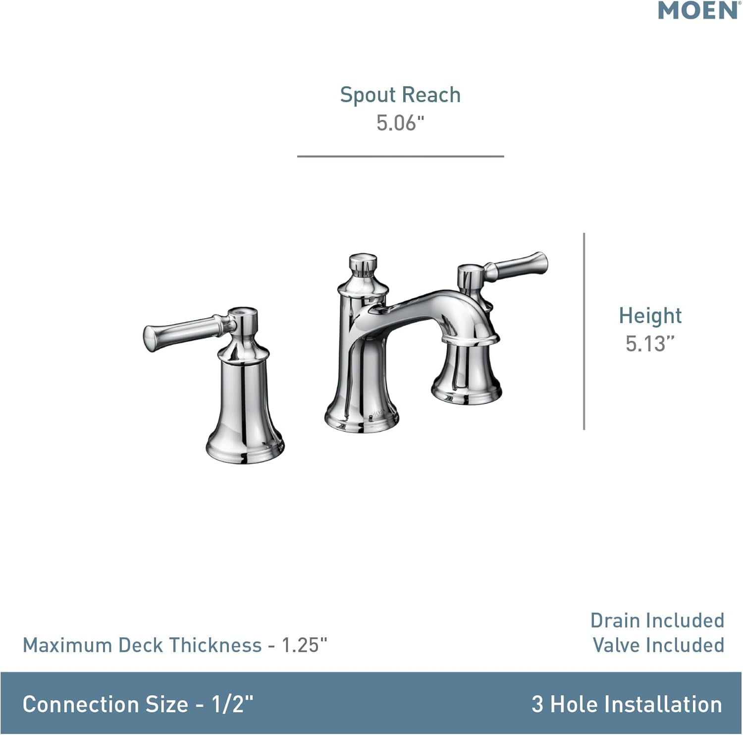 Moen Dartmoor Brushed Nickel Two-Handle High Arc Widespread Bathroom Sink Faucet for 3-Hole Setups with Valve Included, TV6805BN