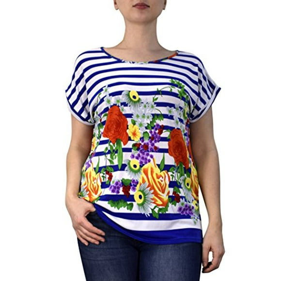 Peach Couture Hauts d'Été Décontractés Bohèmes à Imprimé Floral Légers T-Shirts Blouse