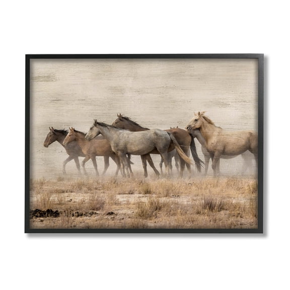 Galloping Horse Herd Countryside Animals & Insects Graphic Art Black Framed Art Print Wall Art