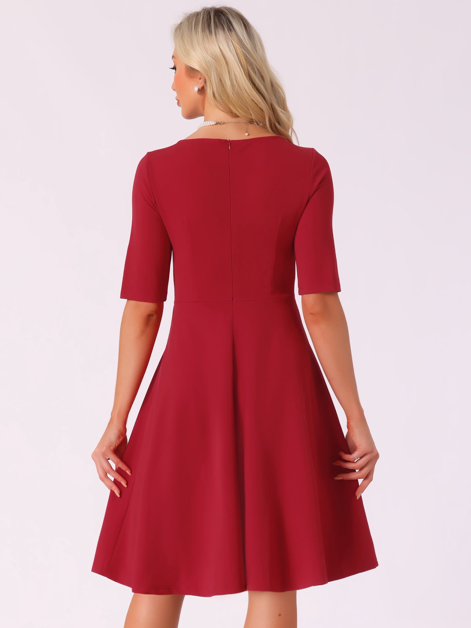 DARING DIVA Elegant A-Line Work Casual Midi Dress M Red