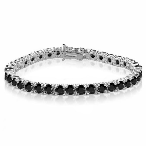 Celvieroot Sterling Silver Black Sapphire 4mm Round Tennis Bracelet