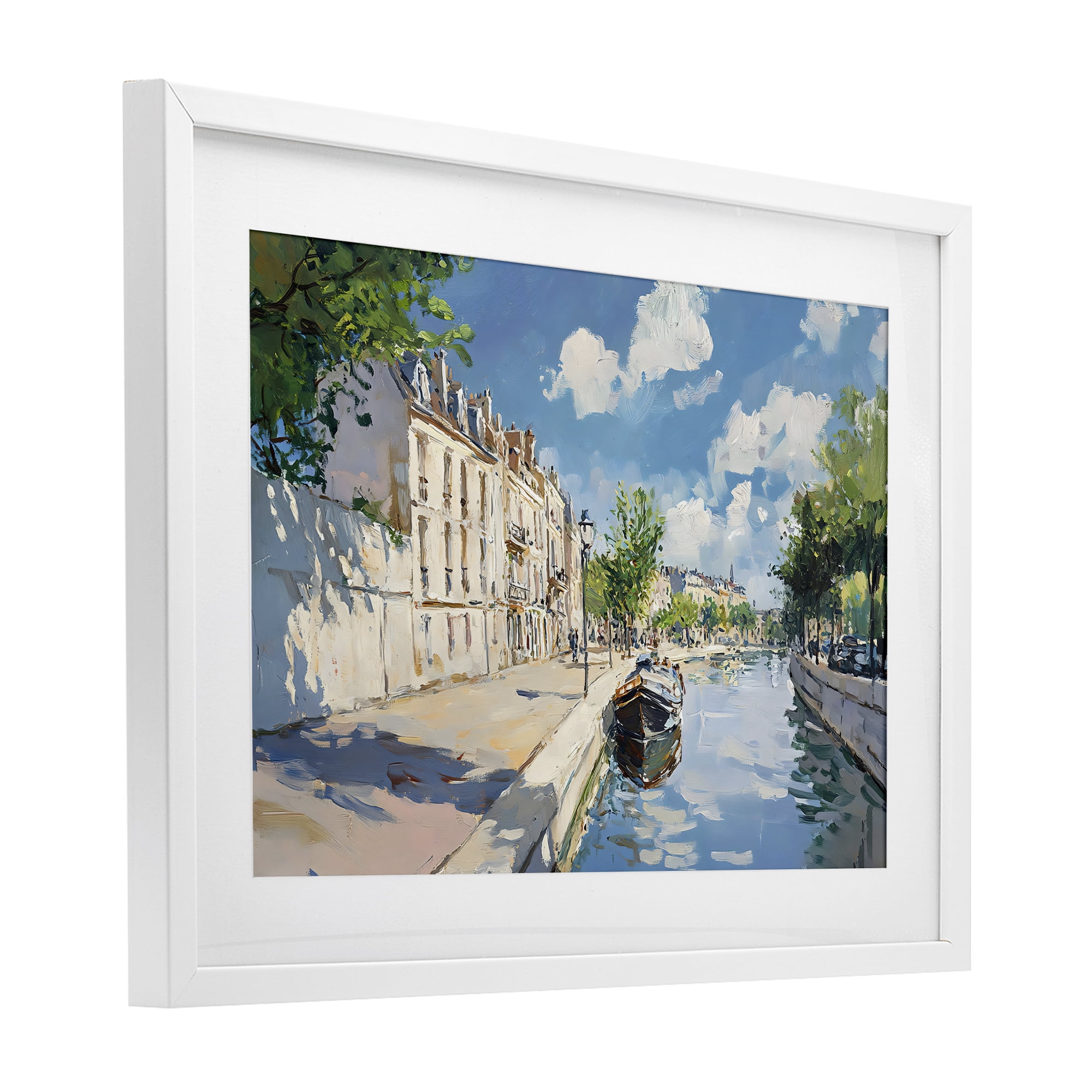 Stupell Industries Boat in Canal Summer Reflection White Framed Print Under Glass, design by Creative Studio