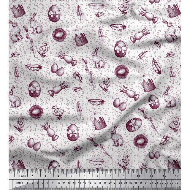 Soimoi Poly Georgette Fabric Chick,Egg & Rabbit Animal Print Fabric by Yard 42 Inch Wide