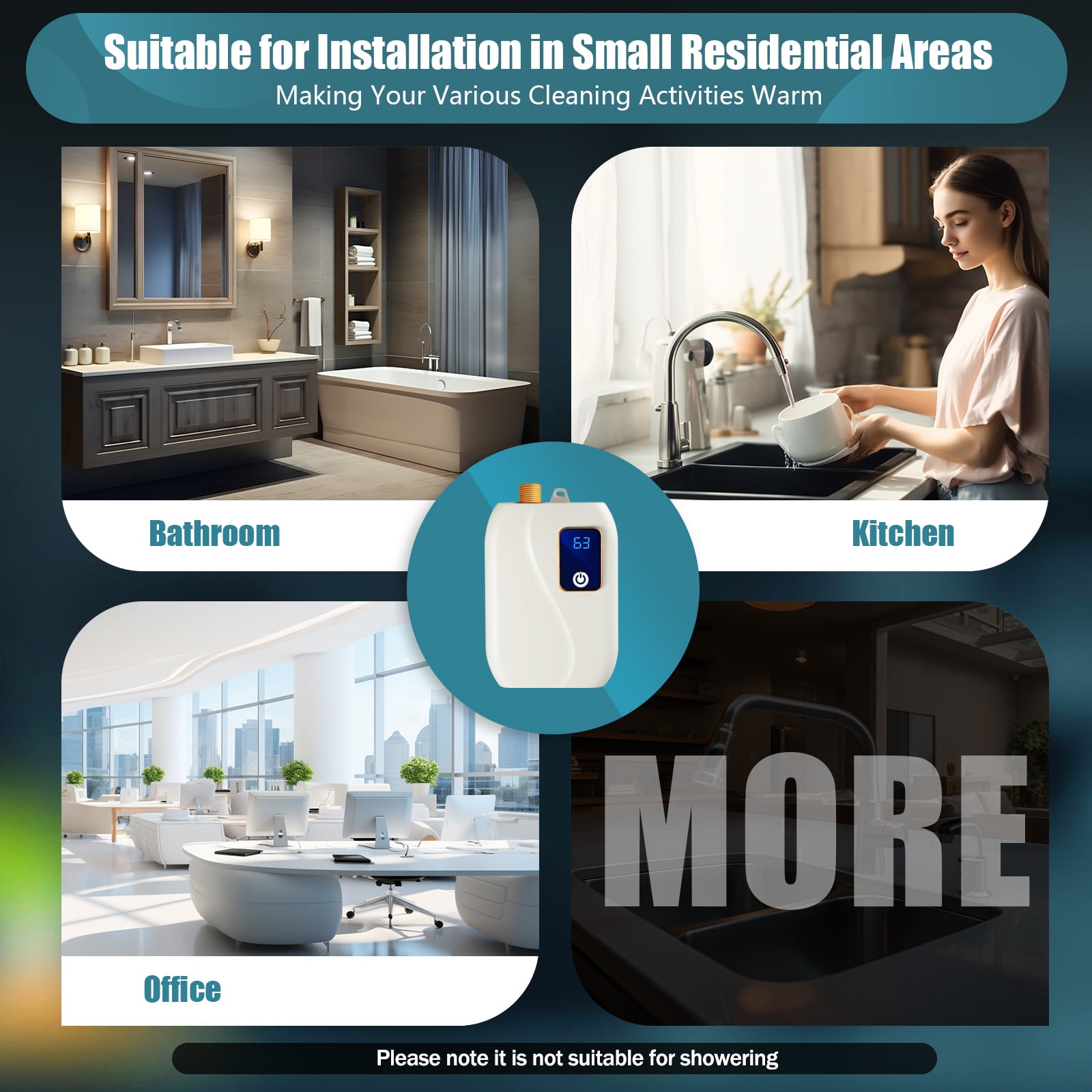 3000W Mini Electric Water Heater, Under Sink Instant Water Heater with 3.44ft Power Cord for Kitchen 110V