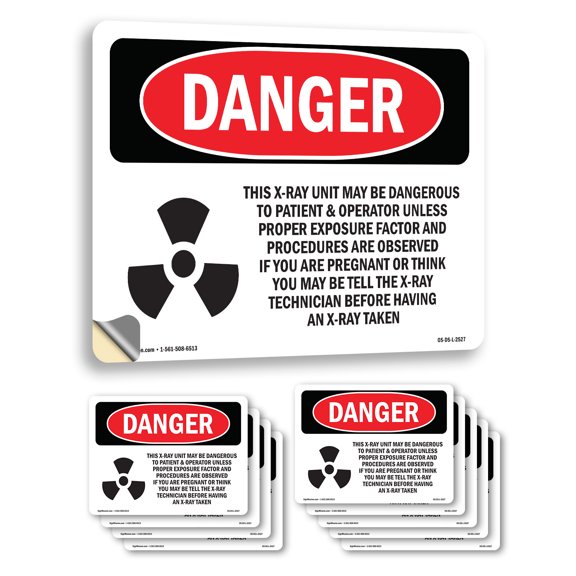 This X OSHA Danger Vinyl Decal Label 5 Inch x 3.5 Inch - 10 Pack