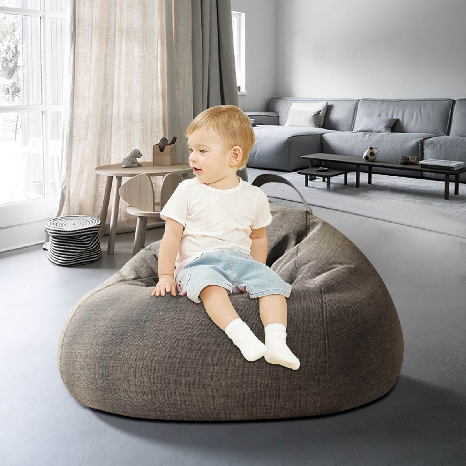 Bean Bag Chair 2.3Ft, Memory Foam Filled, Large Beanbag Chairs for Adults and Teens, Soft Sofa with Removable Flannel Cover, Round Couch for Living Room Bedroom College Dorm