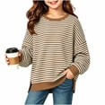 thumbnail image 3 of Girls Striped Sweatshirt Loose Fit Long Sleeve Pullover Crew Neck Knit Tops with Side Slit Casual Fall Winter Clothes, 3 of 8