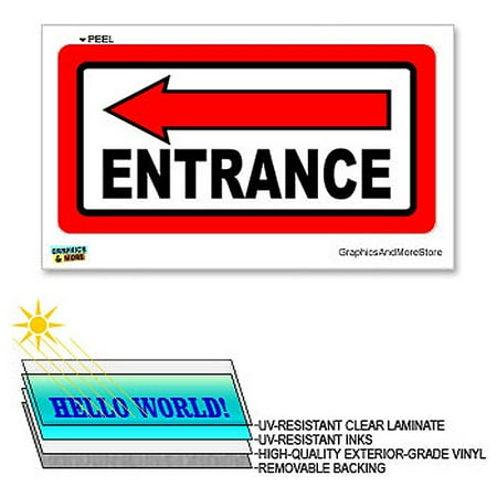 Laminated Sign Sticker - Entrance Left Arrow - 12 in x 6 in - Laminated Sign Window Business Store Sticker