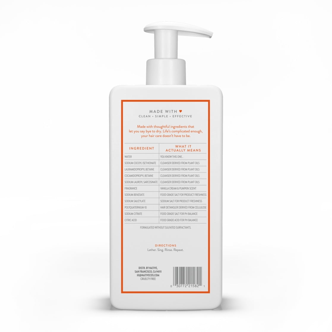 Native Limited Edition Moisturizing Shampoo, Vanilla Cream and Pumpkin, for Women and Men 16.5 oz