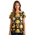 thumbnail image 3 of Easter Scrub Shirts for Women Short Sleeve Bunny Eggs Print V-Neck T-Shirts Cute Trendy Nurse Tops with Pocket, #01 Black, L, 3 of 4
