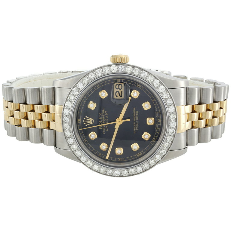 Rolex Datejust Men's Diamond Watch Oyster Perpetual Stainless Steel Gold  36mm Black Dial
