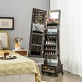 thumbnail image 3 of Giantex Standing Jewelry Armoire, Lockable Jewelry Organizer w/Full-Length Mirror, Vanity Mirror & 3-Color LED Lights, Mobile Jewelry Cabinet, Brown, 3 of 9